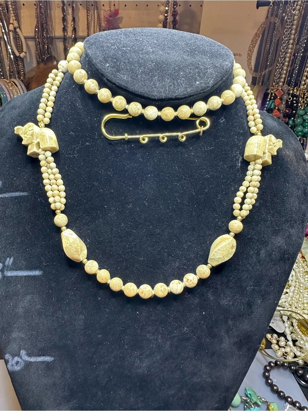 Carved Elephant Picture Jasper Necklace